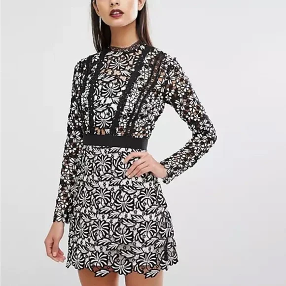 knee length dresses for ladies Check Boucle Long Sleeve Mini Dress  self-portrait-US